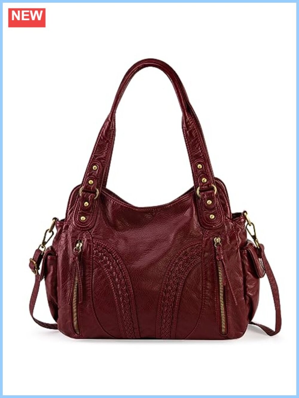 Faux Leather Hobo Bag Soft Handbag Crossbody Strap Large